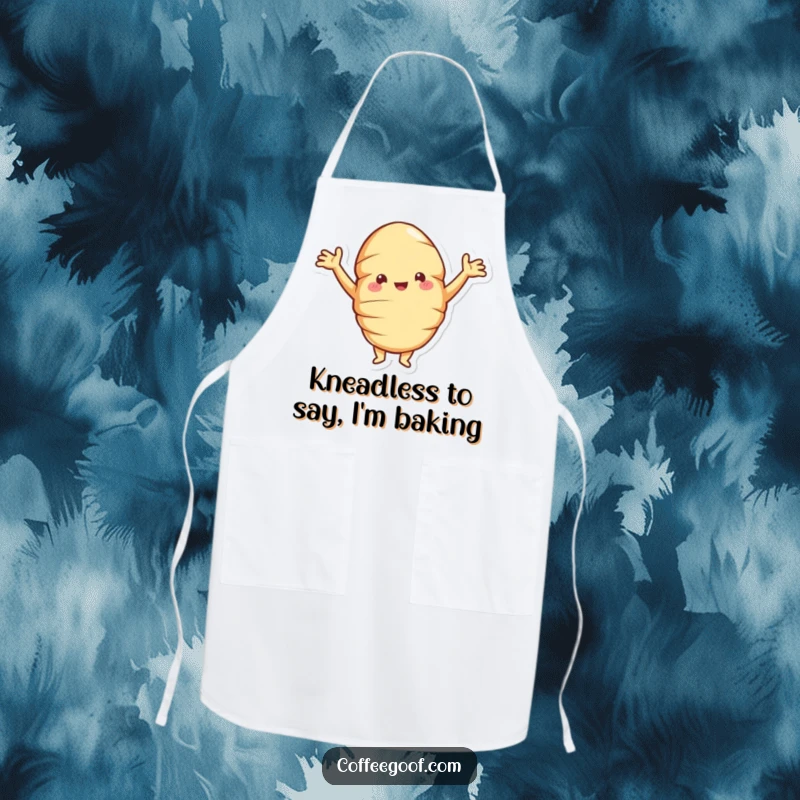 Funny croissant apron showing a jolly pastry with arms akimbo, posing proudly, making kitchen time more entertaining.
