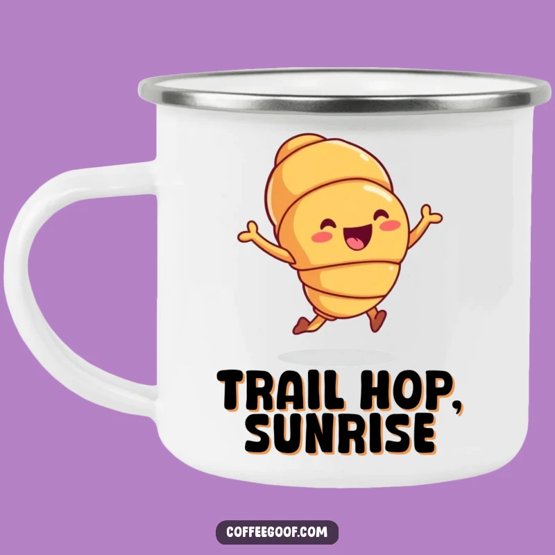 Funny Croissant Camping Mug: Joyful Hop for Outdoor Brunch Funny Gift