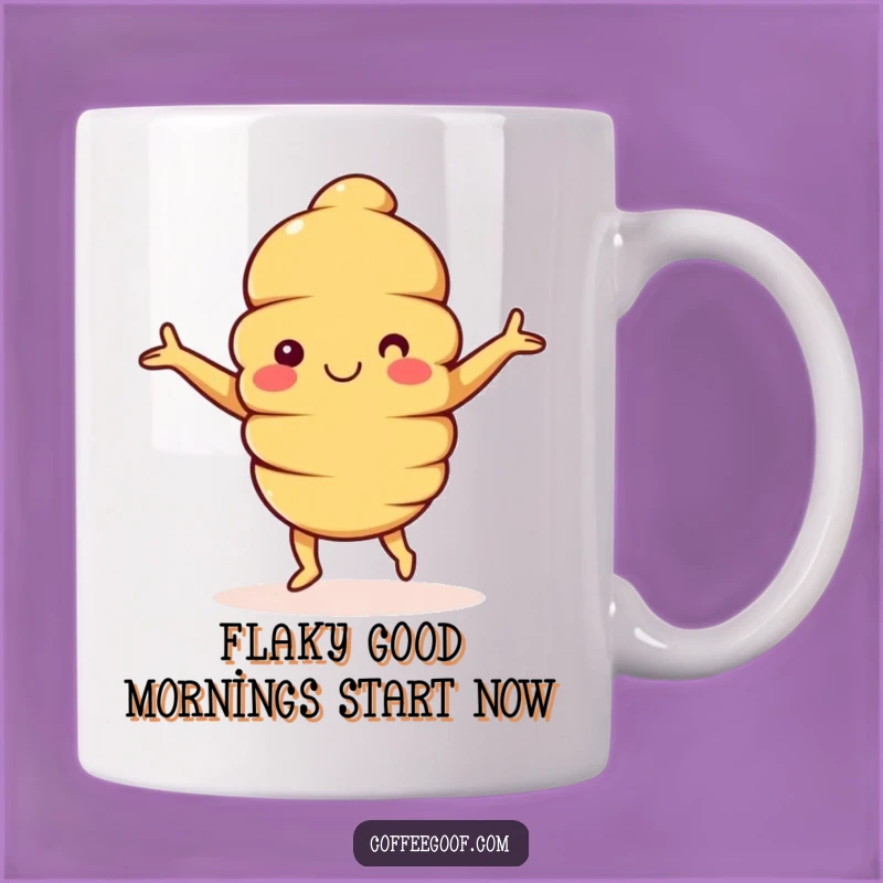 Funny Croissant Mug: Happy Dancing Character, Perfect Humorous Gift for Pastry Lovers
