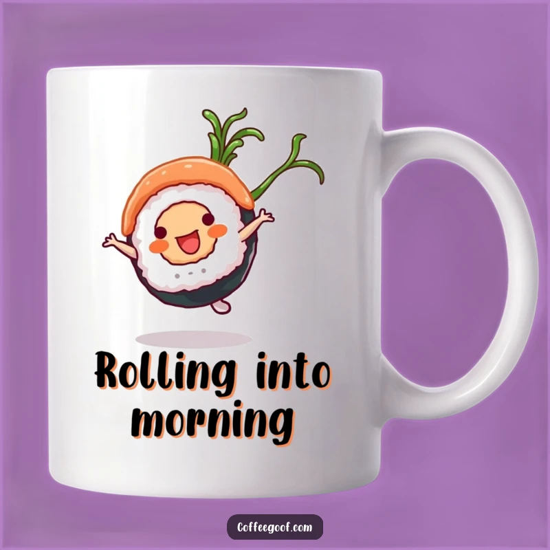 Funny Sushi Mug: Cartwheeling Roll's Fun Flourish, Unique Gift