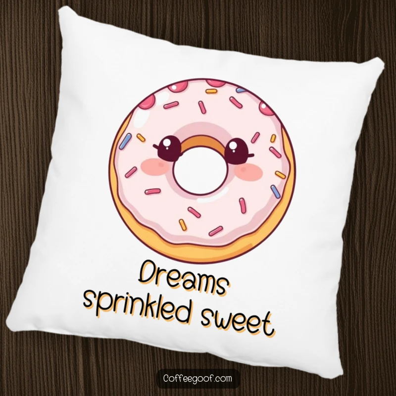 Funny Pillow featuring a smiling donut with playful sprinkles, offering softness and a humorous, sweet design for a funny gift.