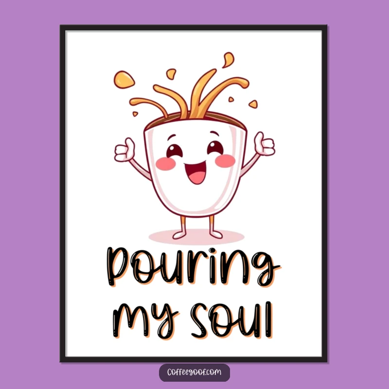 Funny Coffee Cup Art Spill Digital Print: Jubilant Character Spills Steaming Art - Instant Download