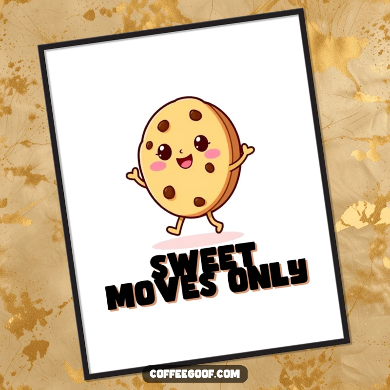 Funny Cookie Jig Digital Art Print of a cheerful baked cookie character doing a jig, perfect for printable wall art, adding sweet humor and joy.