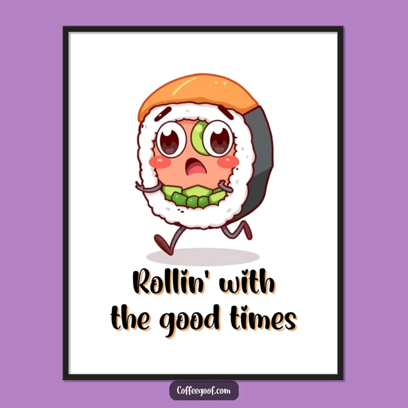 Funny Sushi Digital Art: Surprised Roll Character Print, Hilarious Decor Gift