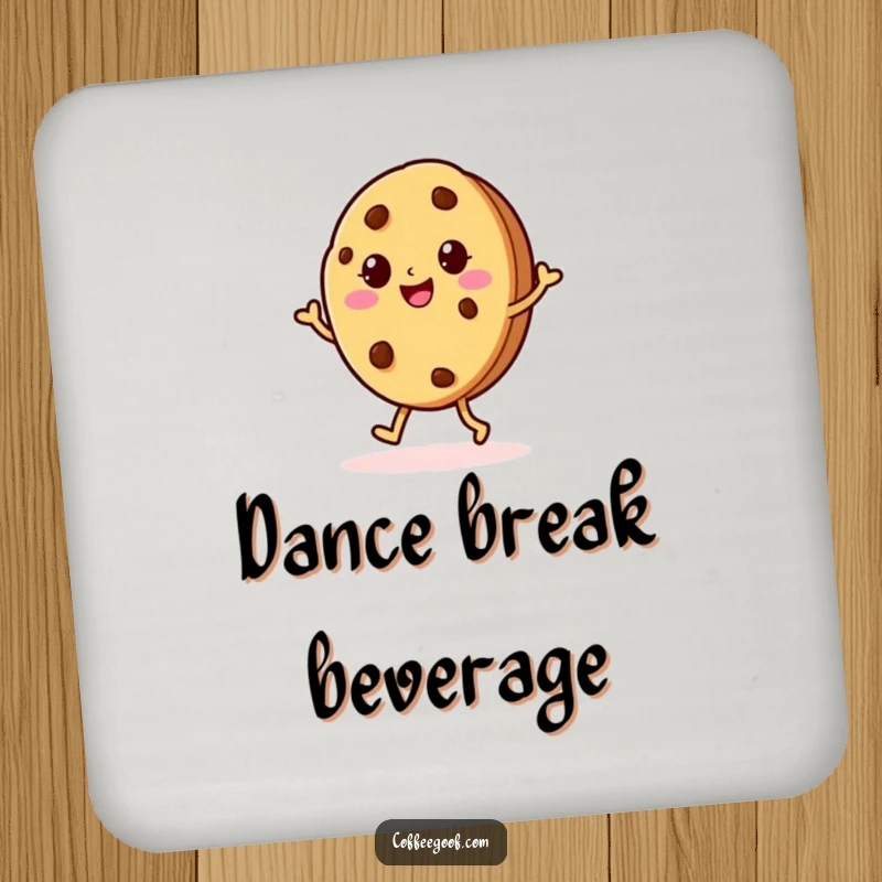 Funny Cookie Jig Coaster with a cheerful baked cookie character doing a jig, providing surface protection with a delightful and sweet humorous design.