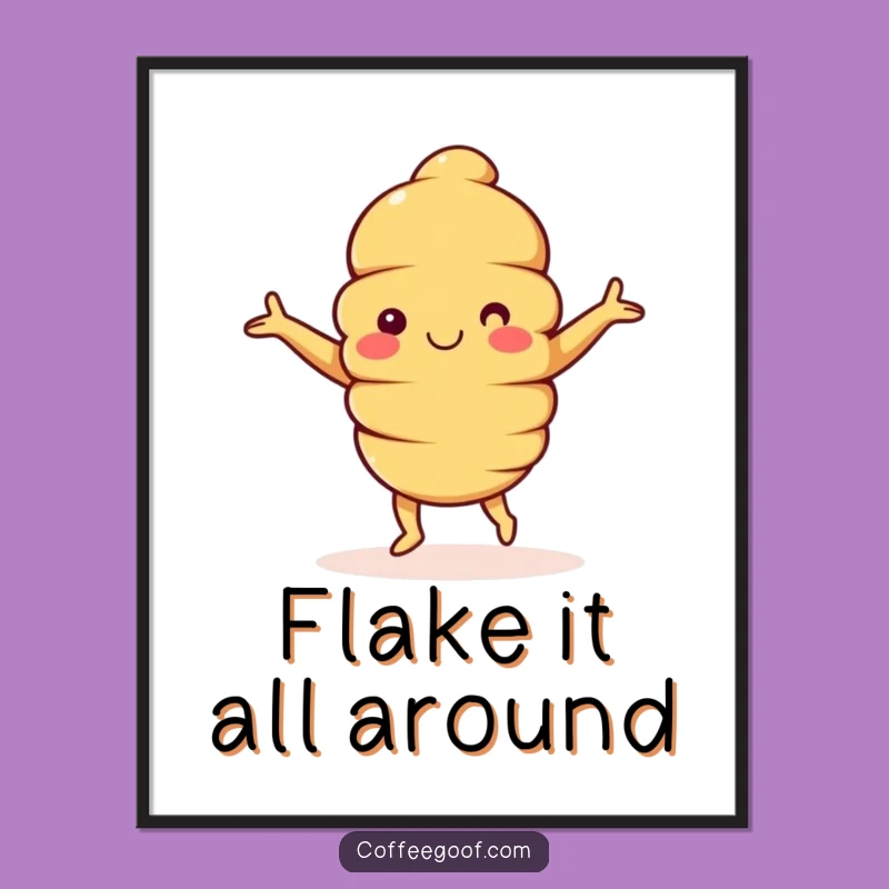 Funny Croissant Poster: Happy Dancing Character Art, Hilarious Bakery Decor