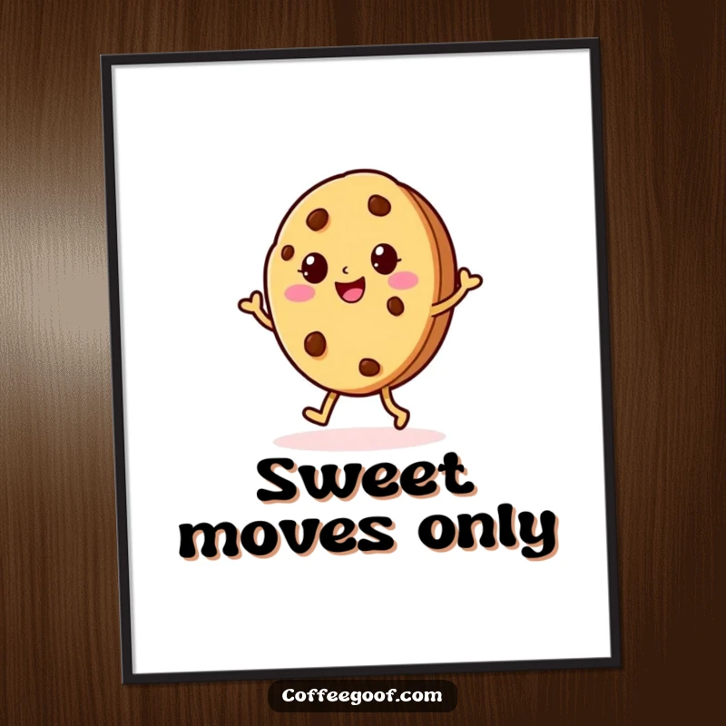 Funny Cookie Jig Poster showcasing a cheerful baked cookie character doing a lively jig, perfect for adding playful and happy vibes to wall decor.