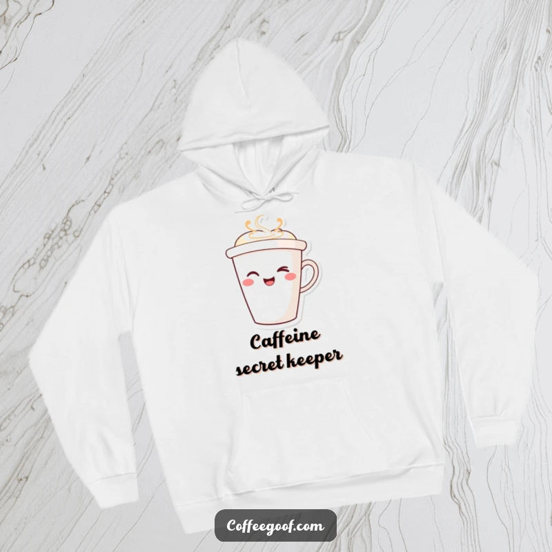 Funny Winking Coffee Cup Hoodie with a cute smiling character winking, offering warmth and a touch of playful humor for coffee lovers.