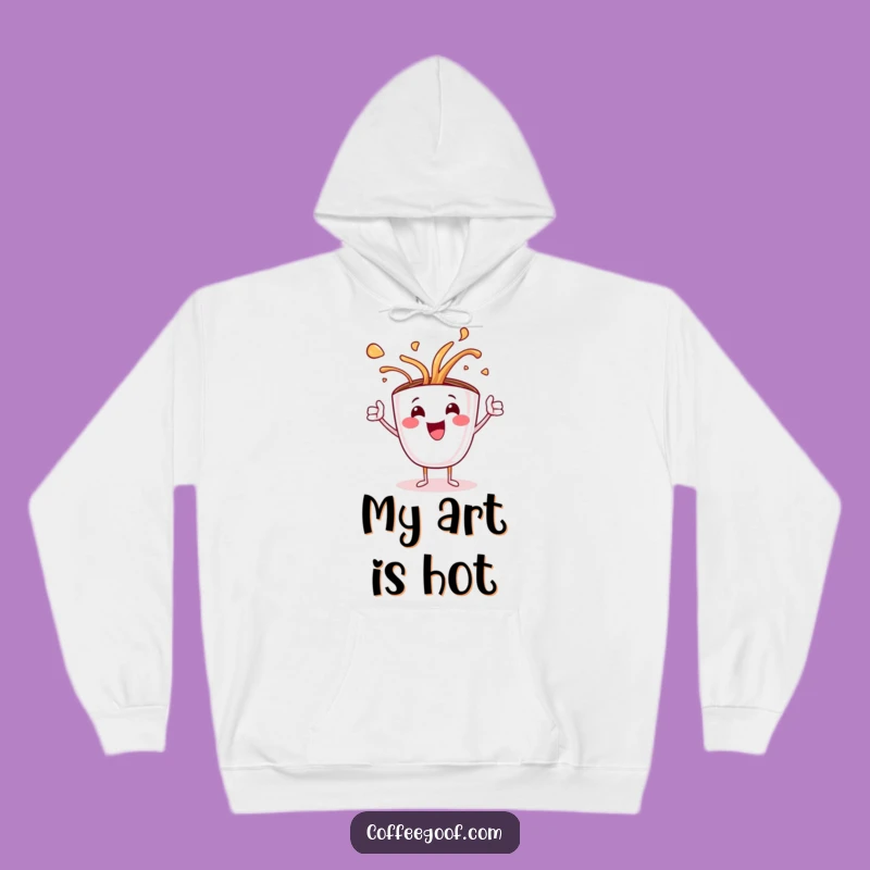 Funny Coffee Cup Art Spill Hoodie: Cozy Jubilant Character Spills Art - Warm Gift Idea