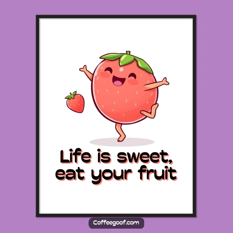 Free Printable Wall Art - Funny Cartwheeling Strawberry Downloadable Art Gift