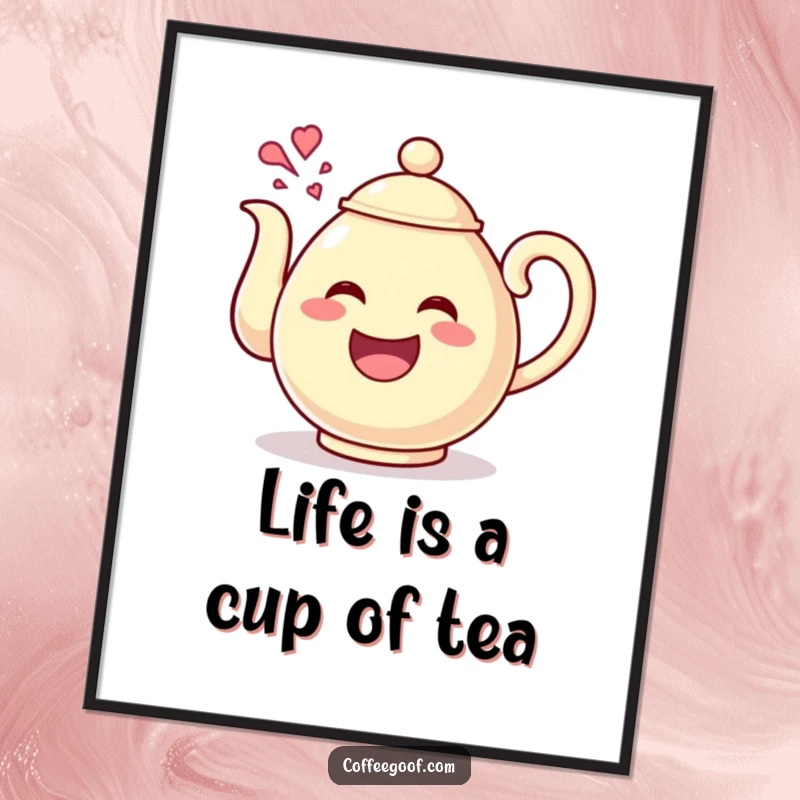 Funny Free Printable Wall Art: A happy teapot character pours a stream of giggles, adding a humorous and cheerful vibe.