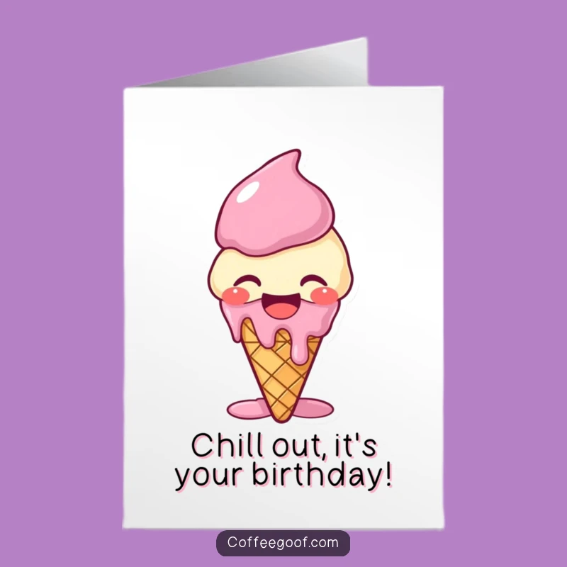 Free Printable Birthday Ice Cream Card Funny - Giggling Melting Cone Downloadable Gift