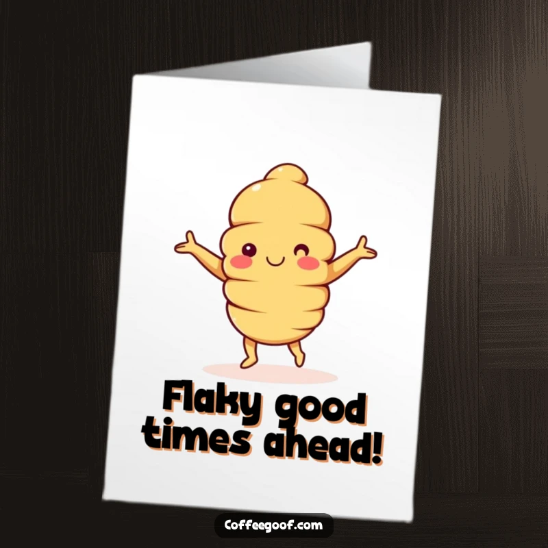 Funny Free Printable Birthday Card featuring a happy croissant character with arms outstretched, doing a little dance to celebrate.