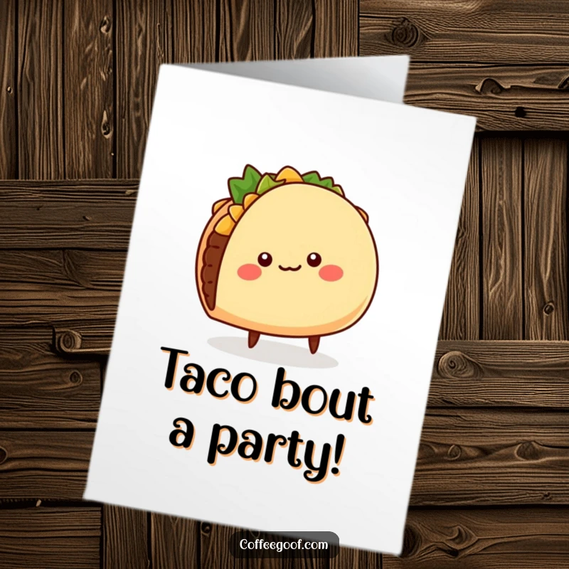 Funny Free Printable Birthday Card featuring a cheerful, round taco character wiggling its shell and tiny legs with excitement.