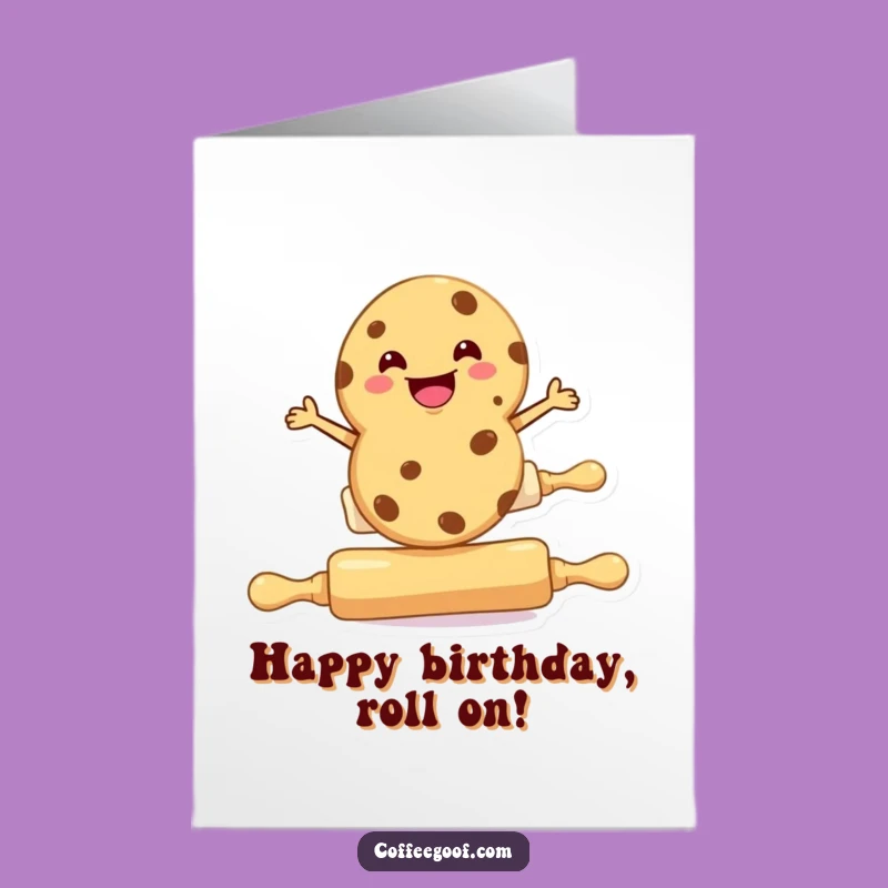 Free Printable Birthday Card: Cookie on Rolling Pin, Balanced Fun Birthday Download