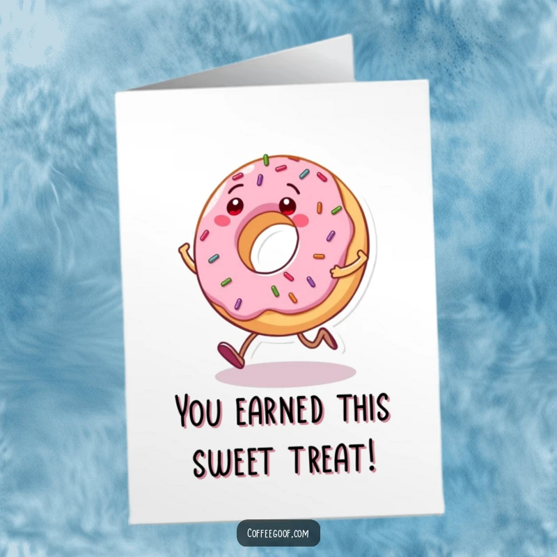 Funny Free Printable Congratulations Card showing a grinning donut character with sprinkles bouncing as it hops to celebrate.