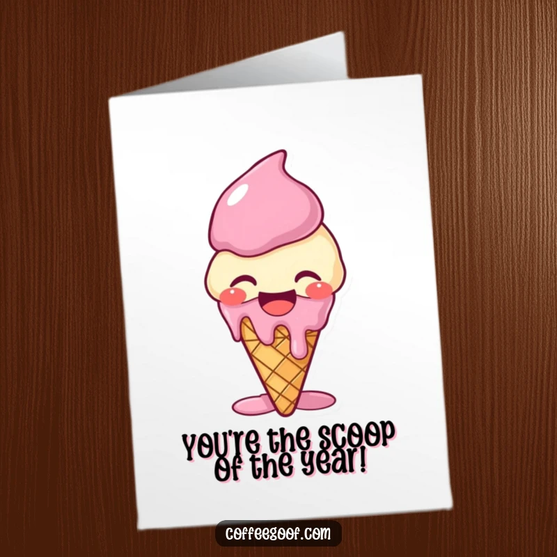 Funny Free Printable Congratulations Card: A giggling ice cream cone melting with joy, celebrating an achievement.