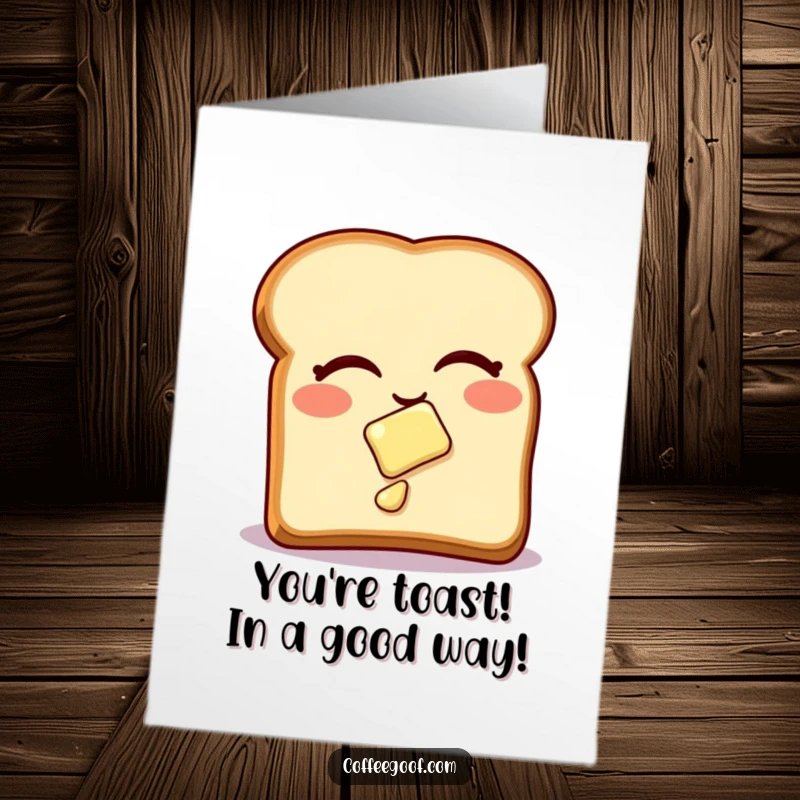 Funny free printable congratulations card featuring a winking toast character with butter sliding off, celebrating success humorously.