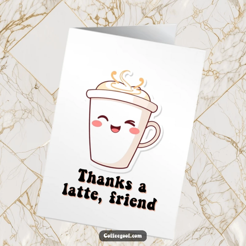 Funny Free Printable Thank You Card: A smiling coffee cup character winks, offering a cheerful and heartfelt thank you.