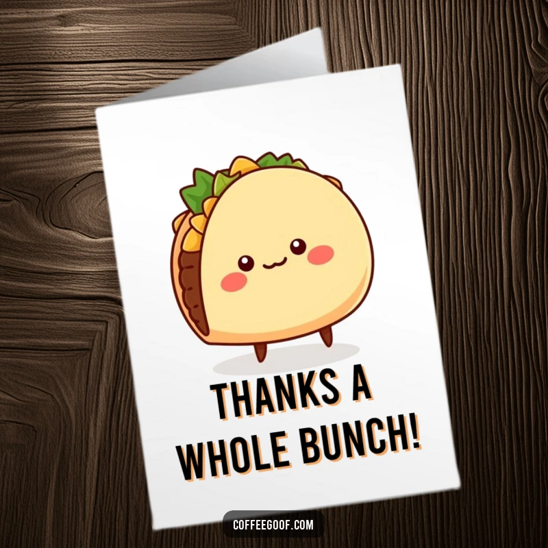 Funny Free Printable Thank You Card with a cheerful taco character wiggling its shell and tiny legs appreciatively.