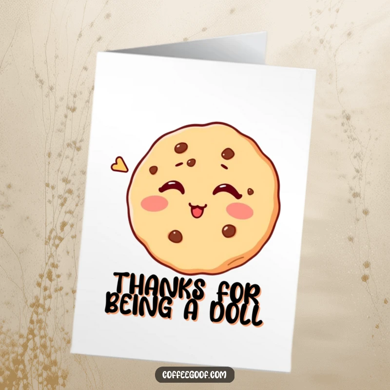 Funny Free Printable Thank You Card: A cookie with a playful wink, its expression conveying a warm and cheeky thank you note.