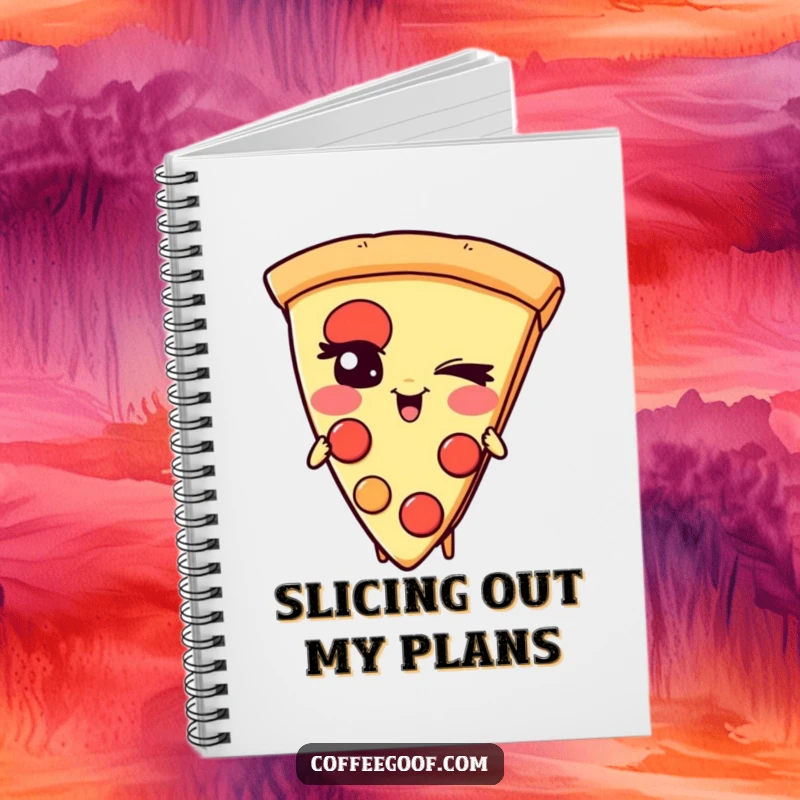 Funny Pizza Notebook: A giggling slice of pizza character with a mischievous wink, ideal for notes, sketches, and witty ideas.