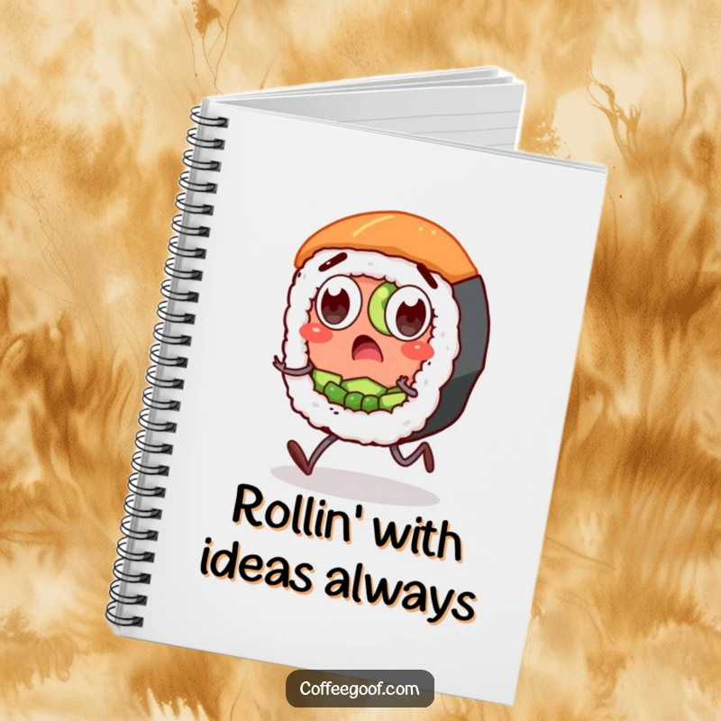 Funny Sushi Notebook: A surprised sushi roll character with wide eyes and stubby legs, ideal for notes, ideas, and comedic musings.