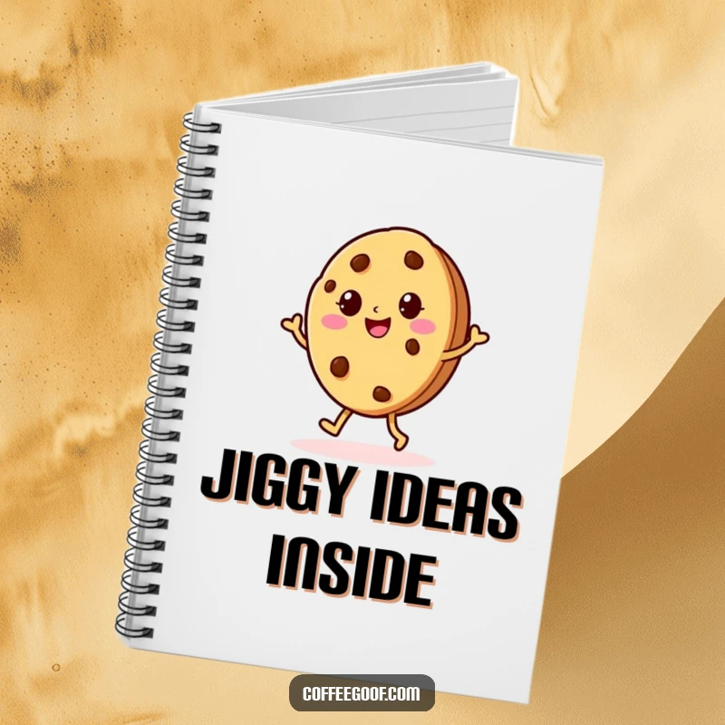 Funny Cookie Jig Notebook with a cheerful baked cookie character doing a jig, designed to inspire sweet thoughts and add a playful element to note-taking.