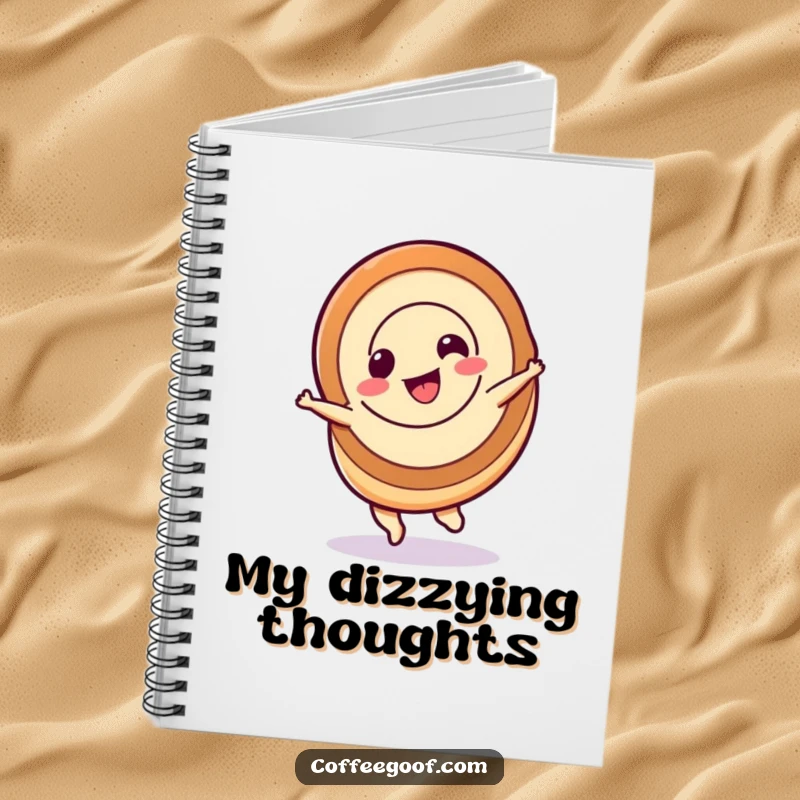 Funny cinnamon roll notebook, a cinnamon roll character spinning, perfect for writing and creative ideas.