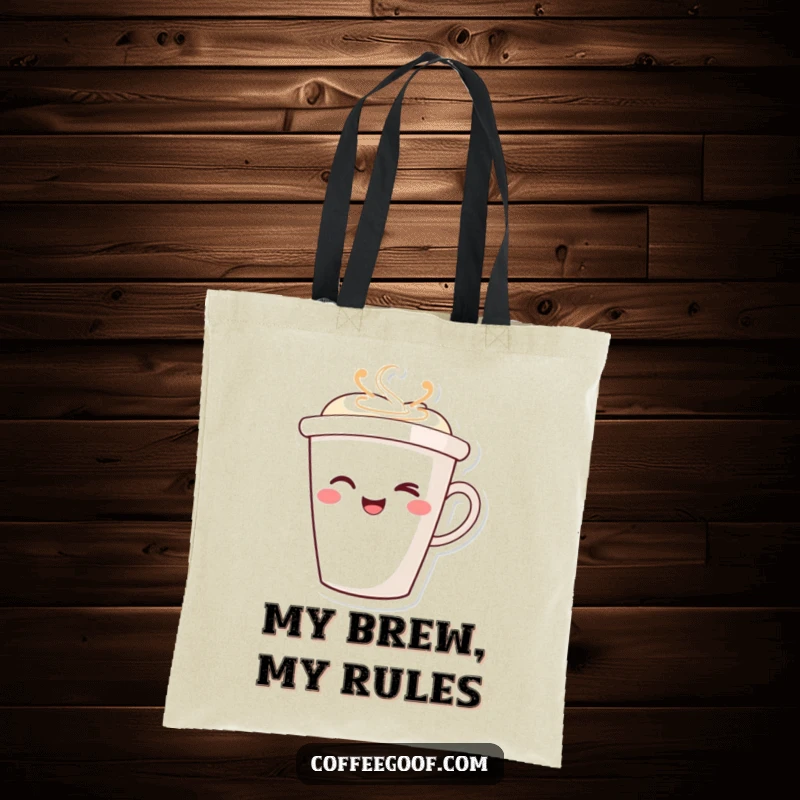 Funny Winking Coffee Cup Tote Bag with a charming smiling character winking, perfect for shopping or carrying daily essentials with a humorous flair.